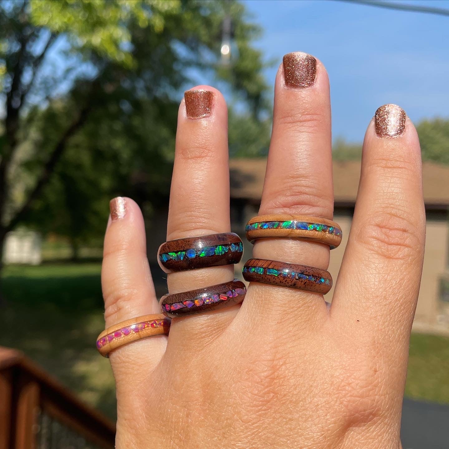 Handmade Wood Turned Rings with Titanium Ring Blank