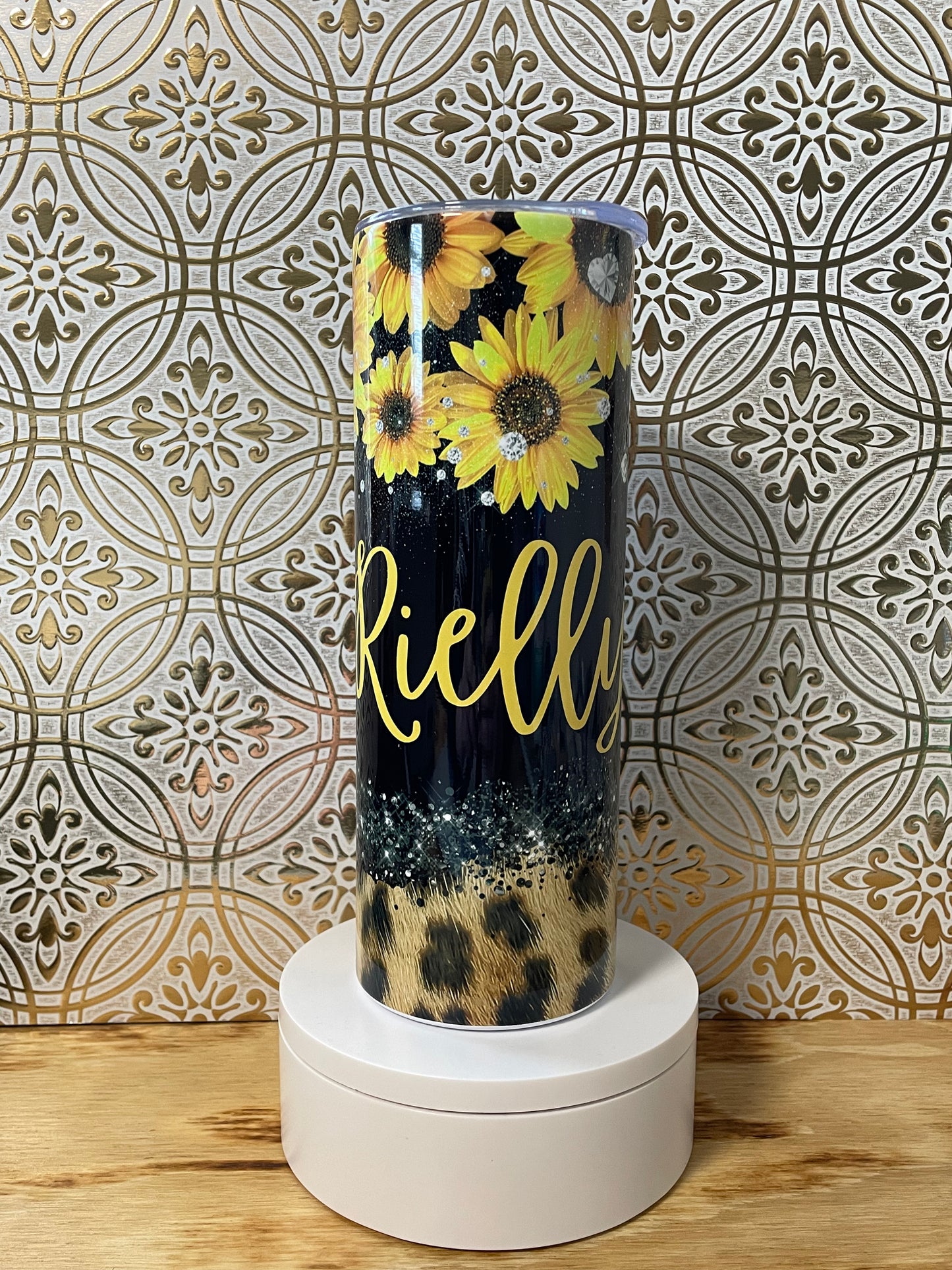 Sunflower Leopard Personalized Tumbler